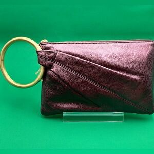HOBO Sheila Frosted Plum Clutch with Gold Accent Ring Handle